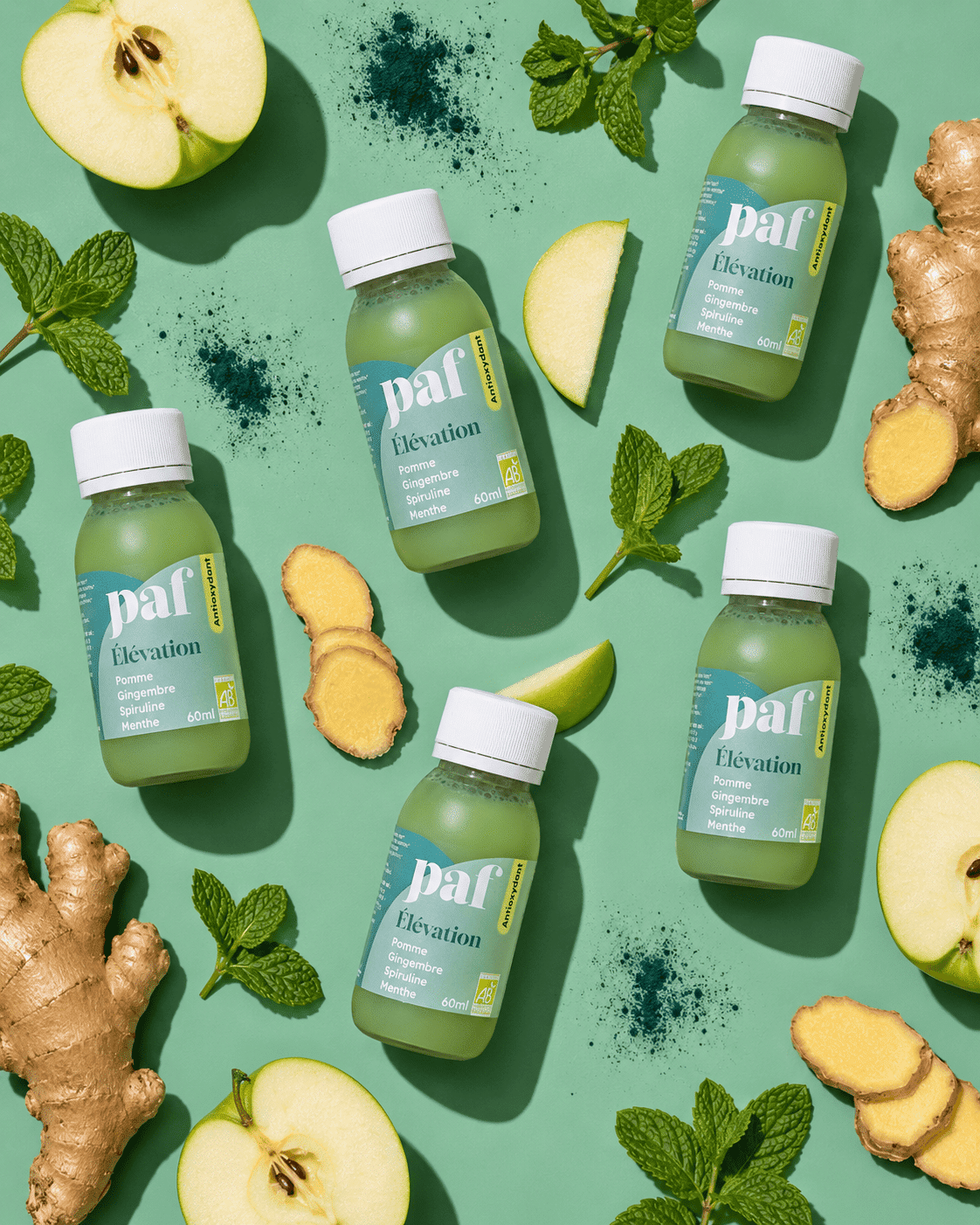 Cure de shots Élévation : spiruline et gingembre